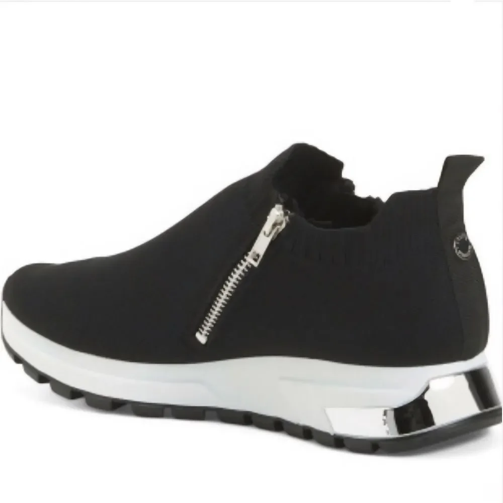 Steve Madden Black & White With Silver Accent Fly Knit Zip Platform Sneakers 8